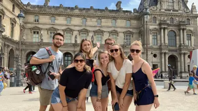 A USI Study Abroad group poses for a photo.