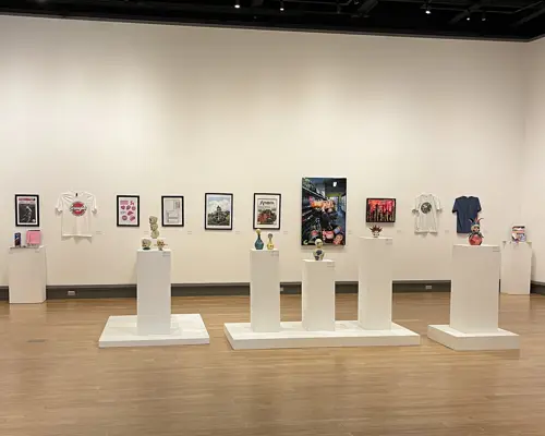 Student work exhibited in the MAC/Pace Galleries. Includes ceramic, photography, printmaking, painting, and other genres.