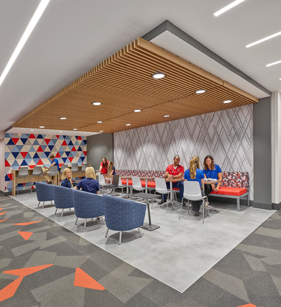 student lounge area on the lower level of HP Center