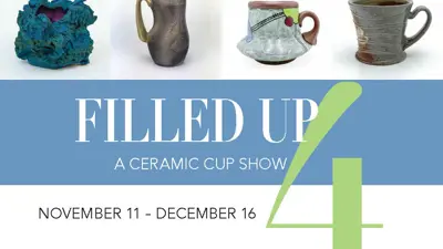 Exhibition postcard for "Filled Up 4: A Ceramic Cup Show"