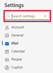 Red outline showing location of Search Settings