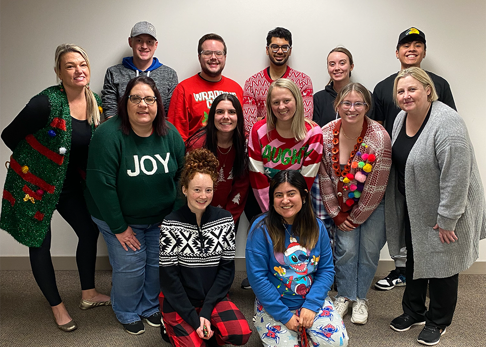 Respiratory therapy students dressed in holiday attire