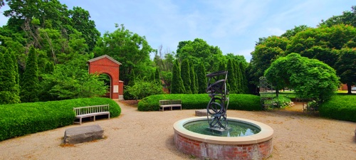 Don Gummer Fountain of Commitment inside Church Park in New Harmony