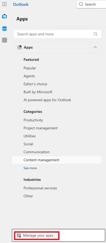 Red outlne showing location of Manage your apps