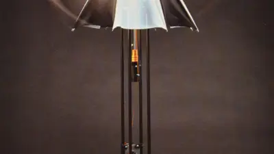 Umbrella lamp from Gregory Hull's "Maquettes, Machines, and Memory Boxes" exhibition