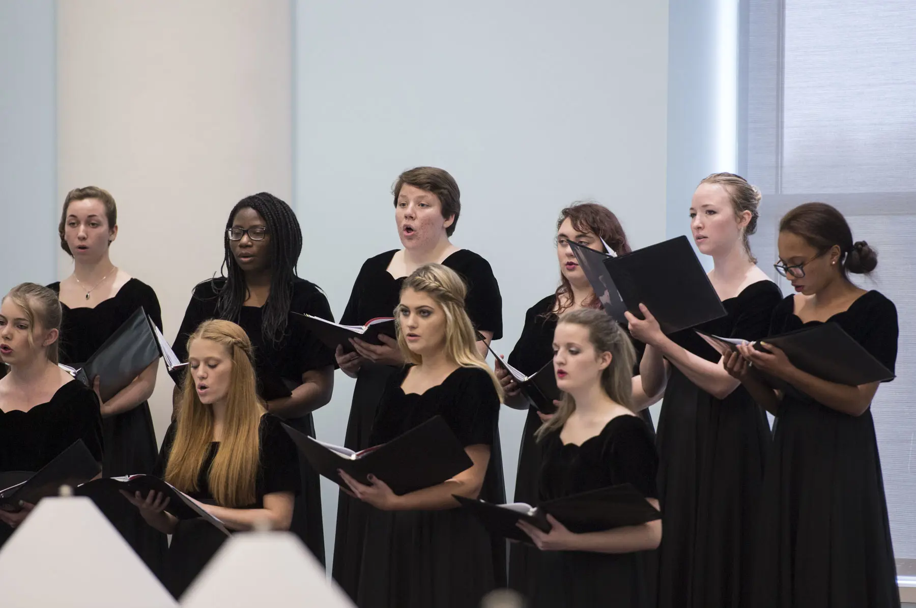 USI Chamber Choir group performs in the David L. Rice Library