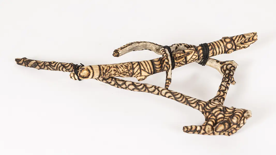 tattooed wood art piece