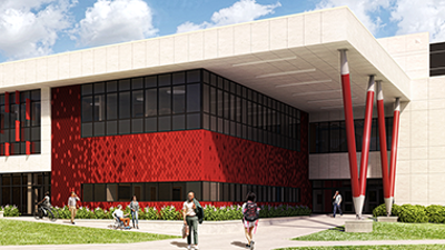 Architect rendering of new Health Professions Center entrance
