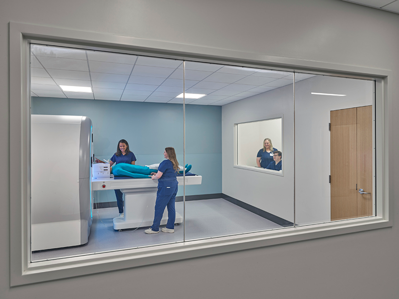 View from outside looking in to the MRI simulator