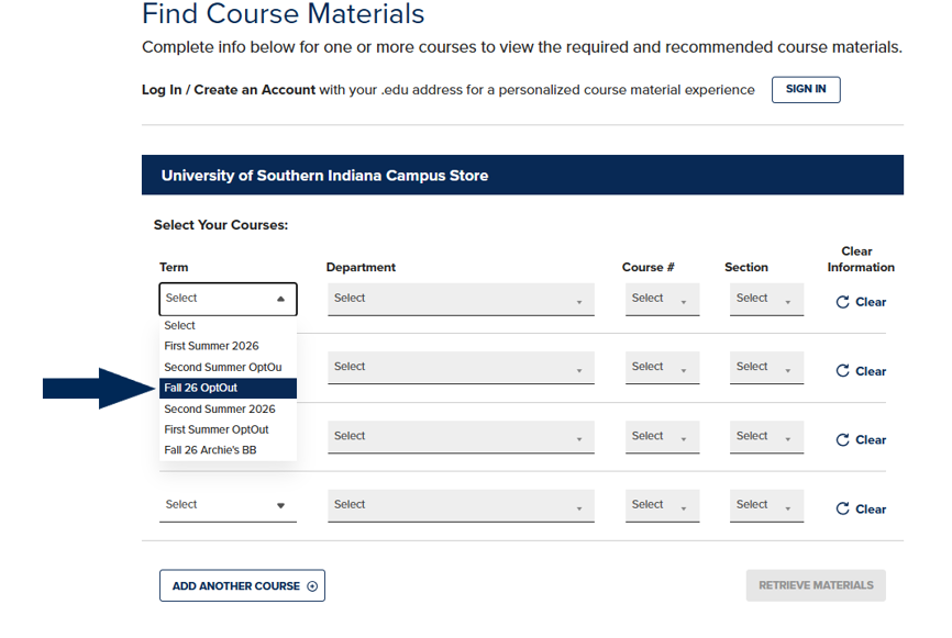 Example of Find Course Materials