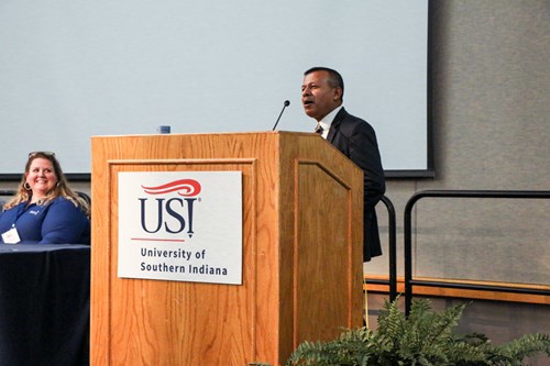 Dean Mujumdar at podium