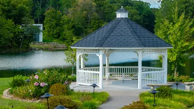 Gazebo at reflection lake in the spring