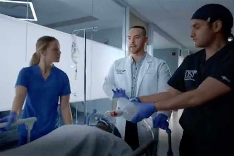Photo of Bailey Rankin and students used in USI commercial