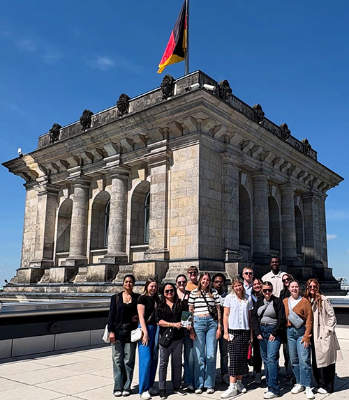 Students in front of landmark in Berlin