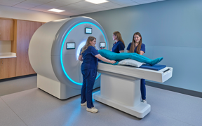 Students working with MRI simulator