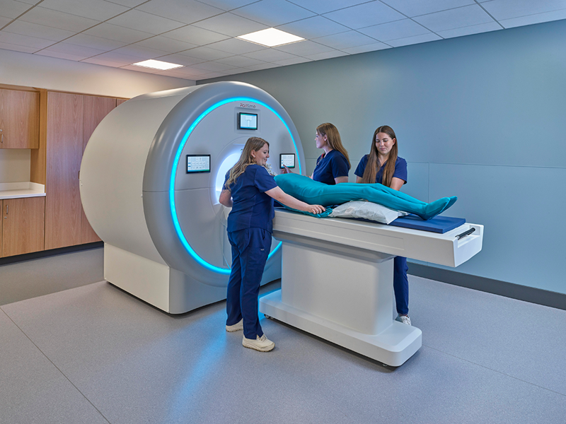 Students working with MRI simulator