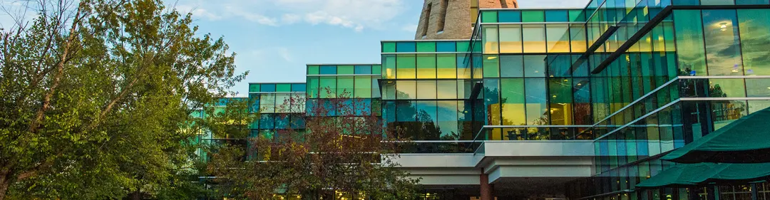 Exterior view of the windows on the University Center mezzanine