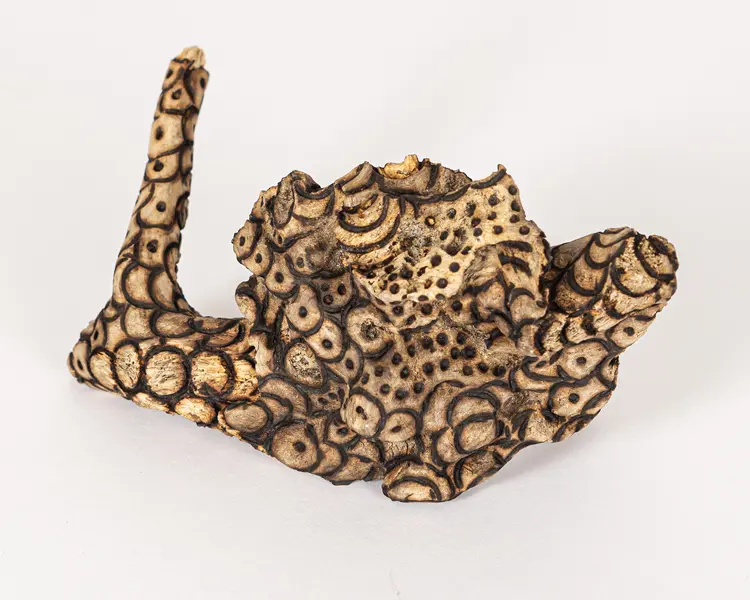 tattooed wood art piece