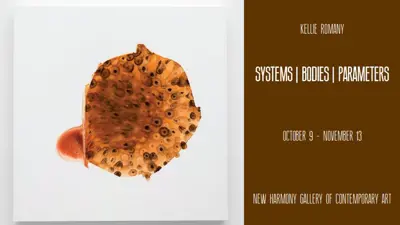 Exhibition postcard for "Systems | Bodies | Parameters" by Kellie Romany
