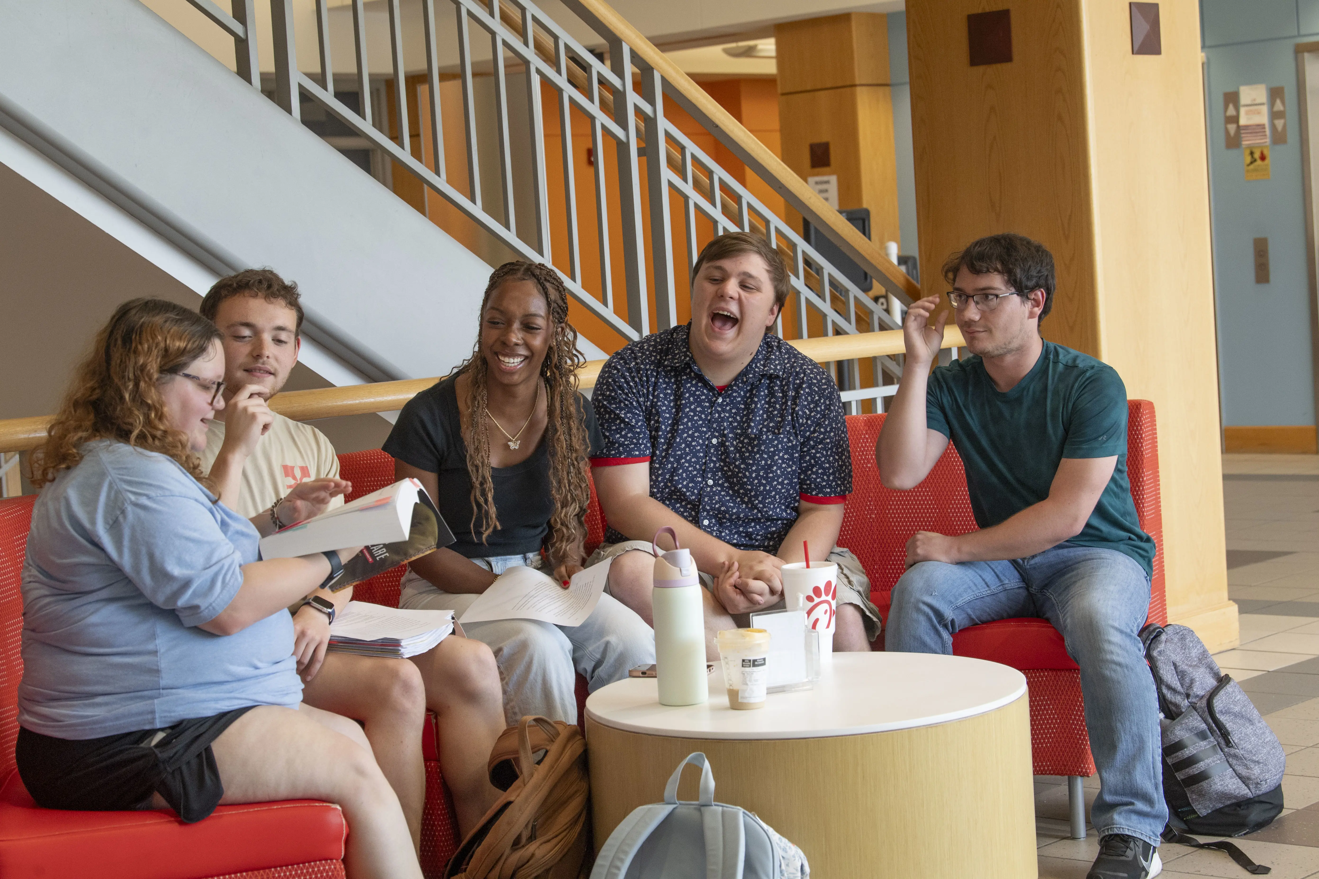 students in the liberal arts building study together