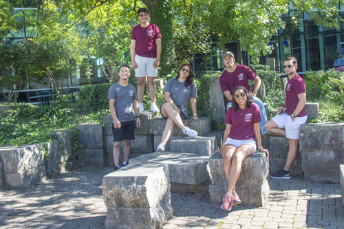 Scholarship students from Panama-all engineering majors gather for a group photo around Rice Plaza fountain