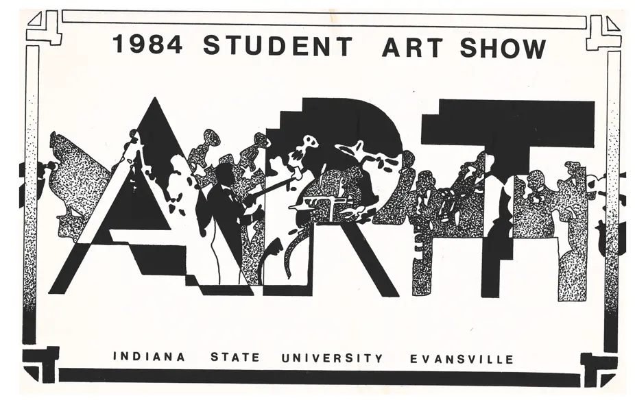 1984 ISUE Student Art Show postcard, art by Tammy Weiss
