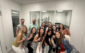 Students pose for photo in a German hospital