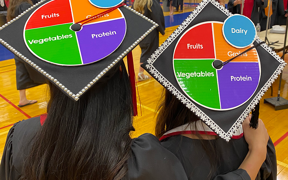 Decorated grad caps for food and nutrition students