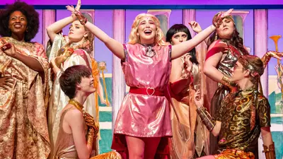 Greek muses posing in USI Theatre's production of Xanadu