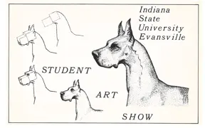 ISUE Student Art Show postcard from 1983, art by Gregg Ray