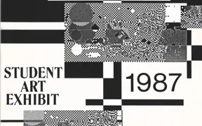 1987 USI Student Art Exhibit postcard, art by Jennifer Bolden and Lisa Seib