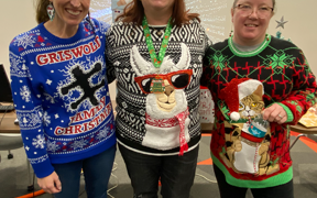 Three finalists in ugly sweater contest