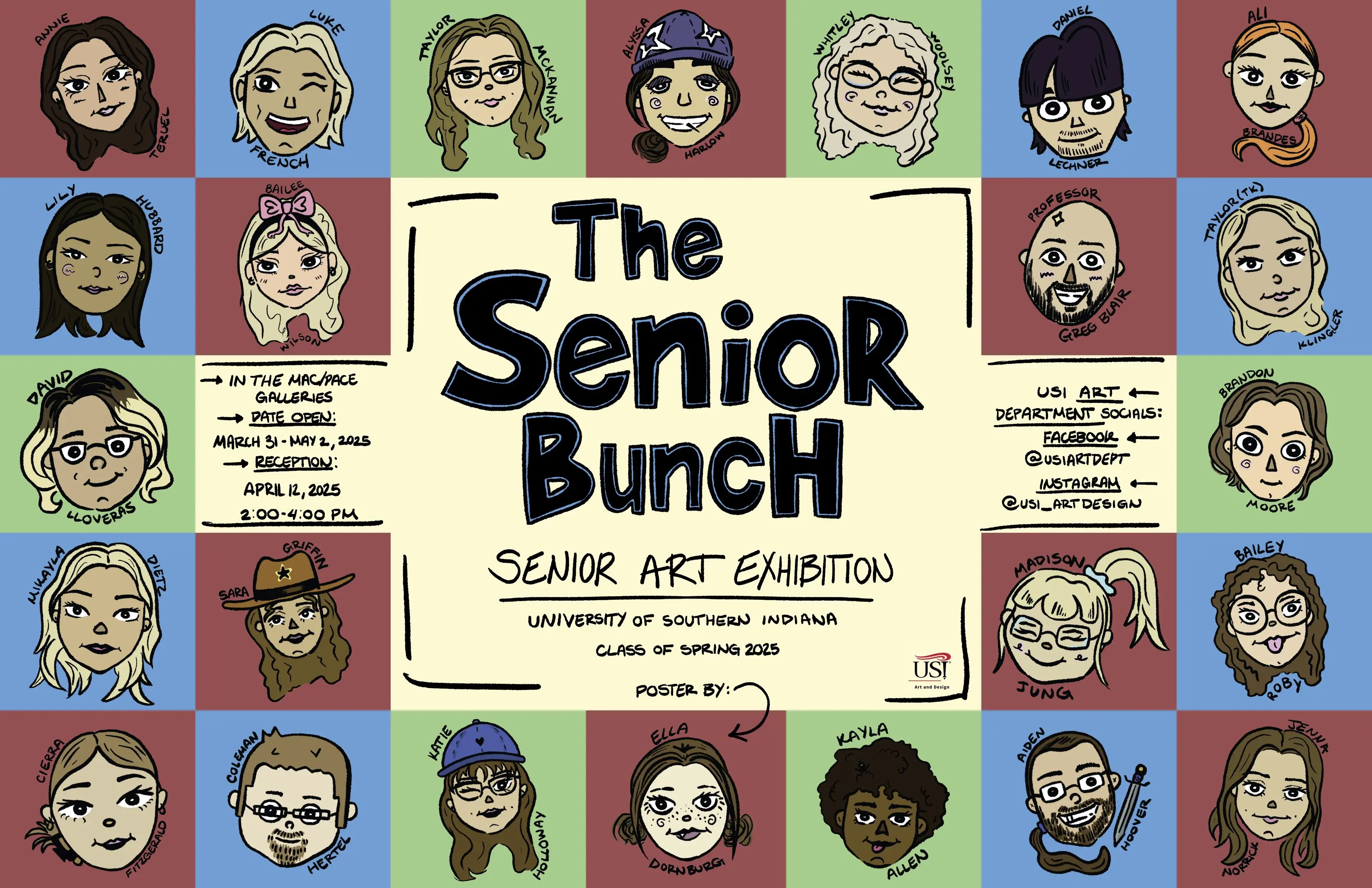 "The Senior Bunch" text surrounded by boxes containing drawings of the participants