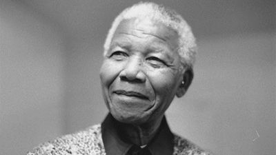 Black and white portrait of Nelson Mandela